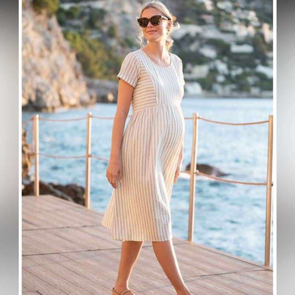 Seraphine Cotton & Linen Stripe Maternity to Nursing Dress - size 2